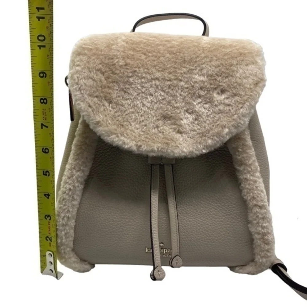 Kate Spade Lelia Medium Leather Flap Backpack Faux Shearling  NWOT